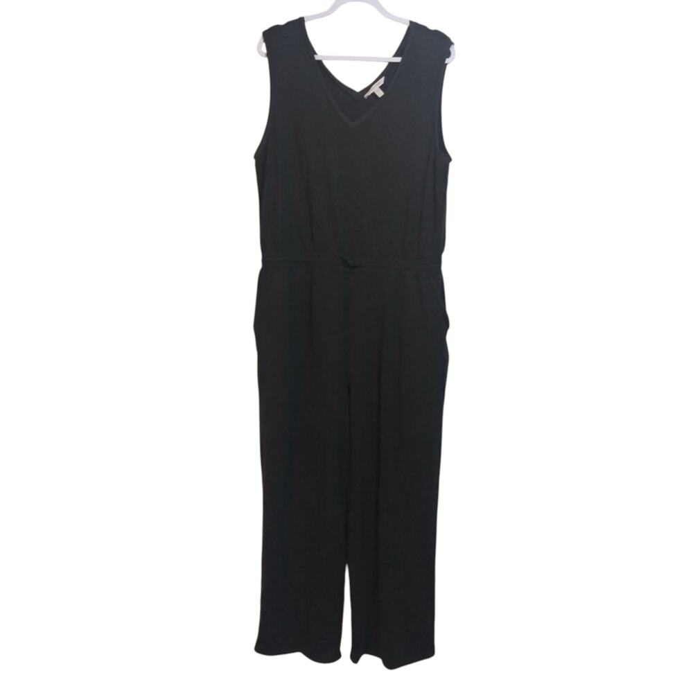 Garnet Hill Wide-Leg Knit Jumpsuit Charcoal Gray Casual Stretchy Size XL